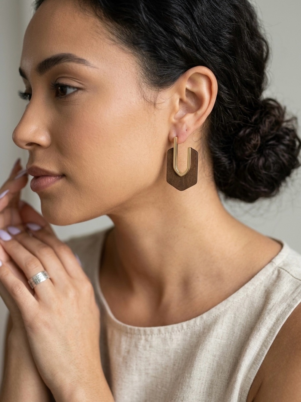 599: ettika Gold and Brown Geometric Drop Earrings